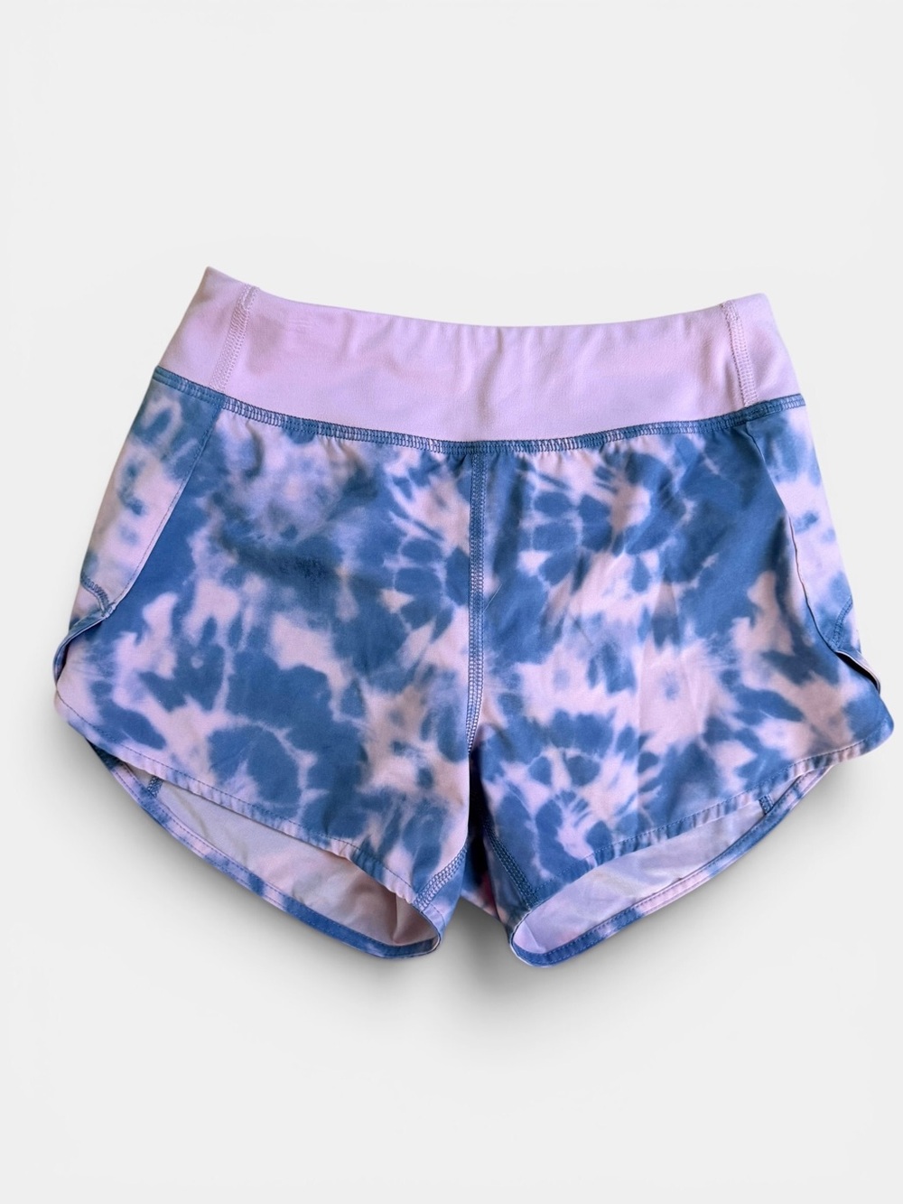 Athleta Girl Run The World 3” Shorts Size 7 Blue Pink Tie Dye Athletic Pocket